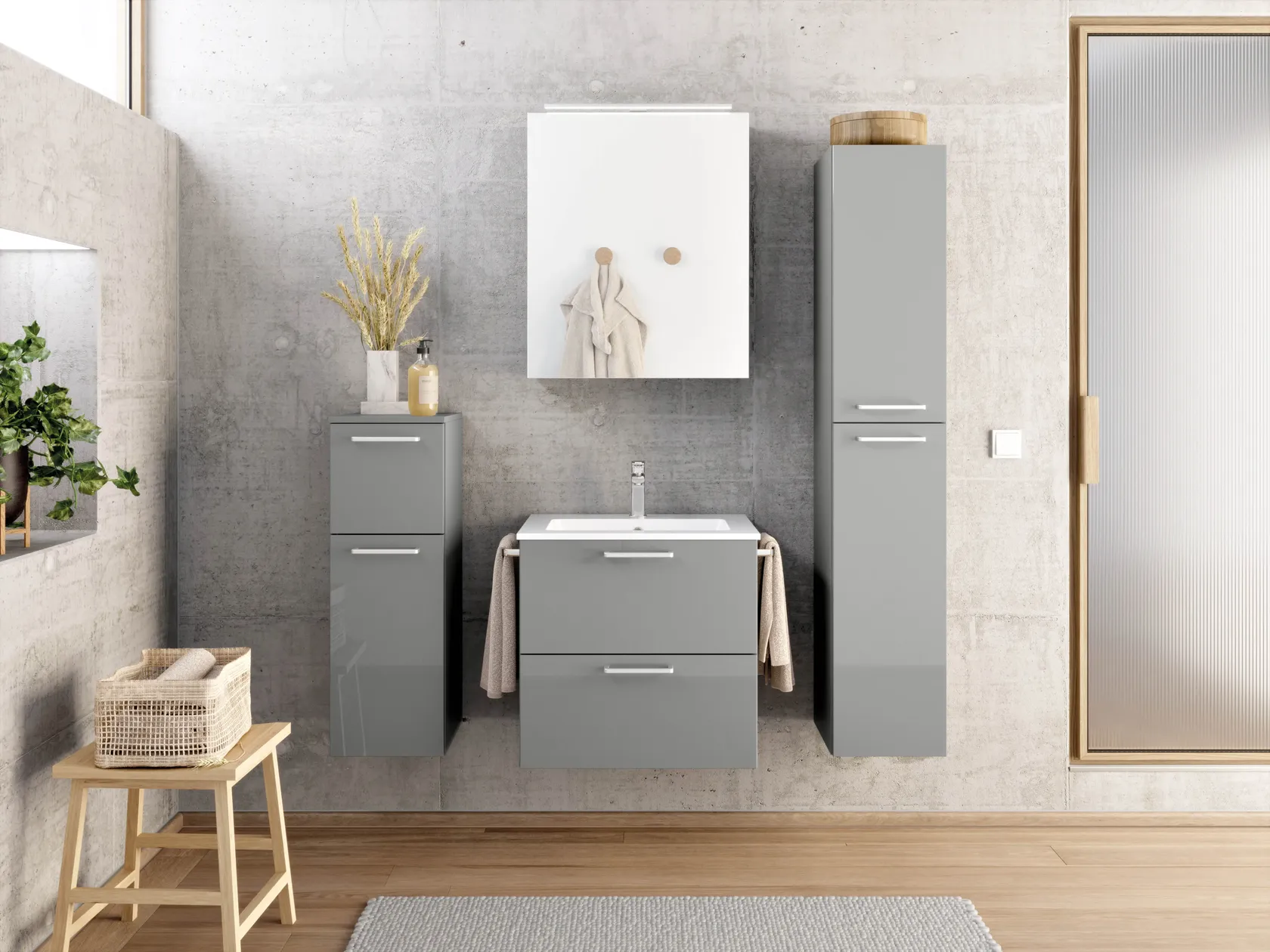 Verges Concept 60 meuble vasque + armoire de toilette + armoires latérales 0