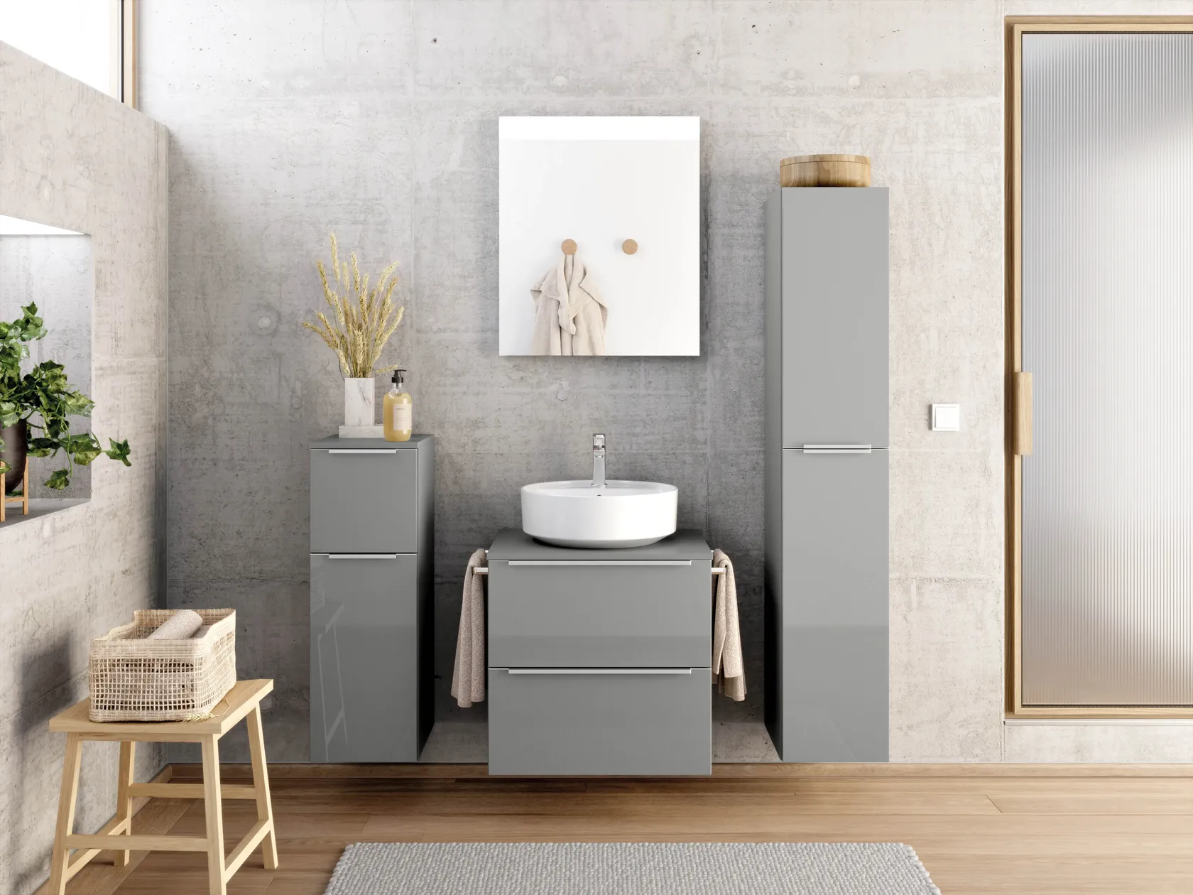 Verges Concept 60 meuble vasque + miroir + armoires latérales 0