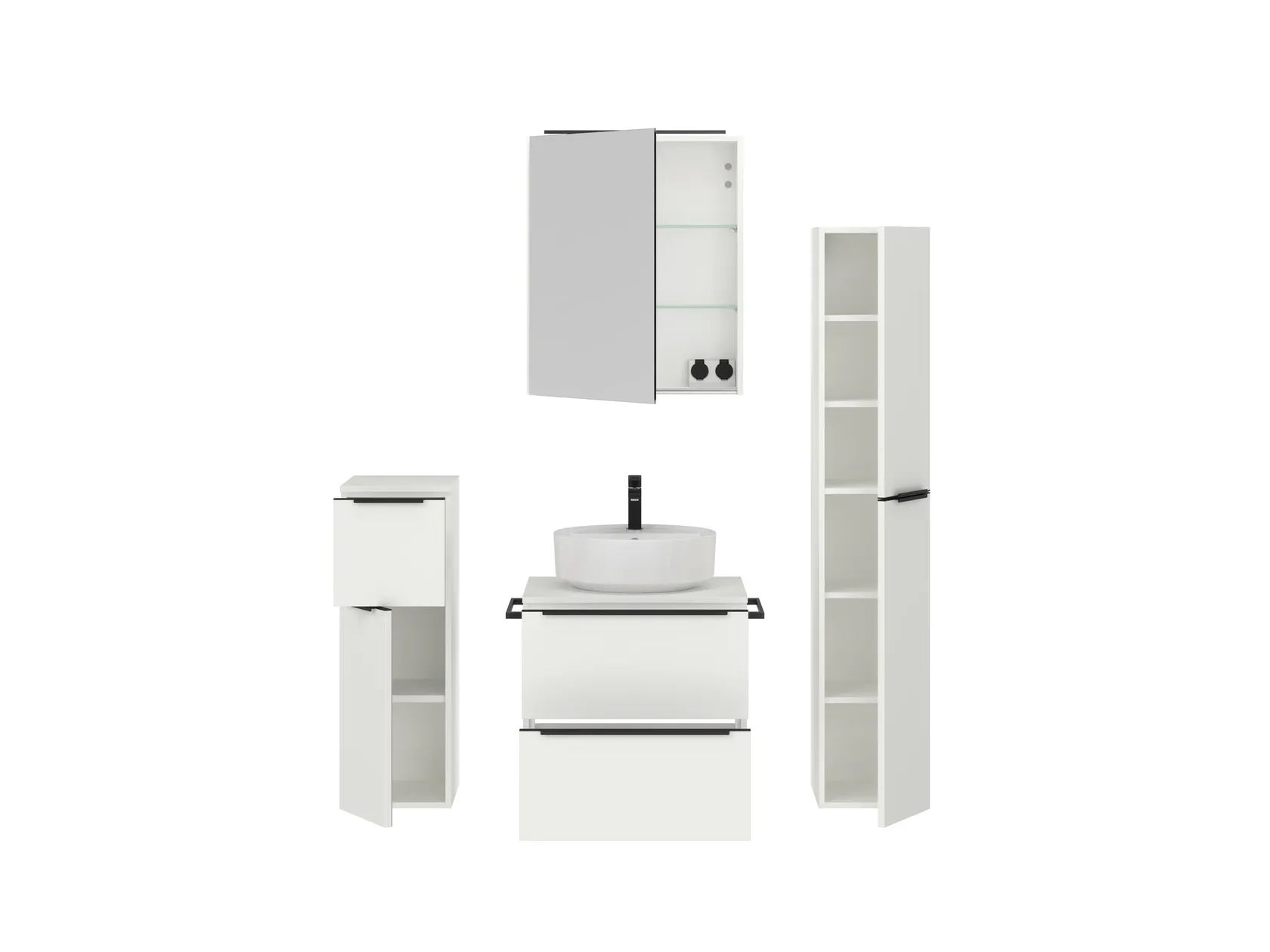 Verges Concept 60 meuble vasque + armoire de toilette + armoires latérales 2